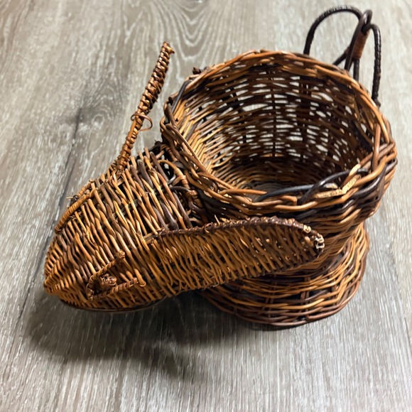Other - Vintage Wicker Rabbit Basket Woven Animal Planter Figurine Brown Rustic Decor